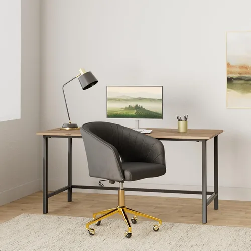 Miniatura 2 de Nrizc Silla de escritorio de oficina de terciopelo, sillas de escritorio tapizadas para oficina en casa con ruedas giratorias ajustables, silla