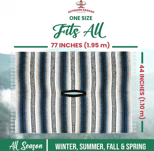 Miniatura 98 de Artisans Bazaar Poncho tradicional mexicano de Baja para hombres y mujeres, auténtico sarape de Gaban, manta de vaquero Pancho Jorongo