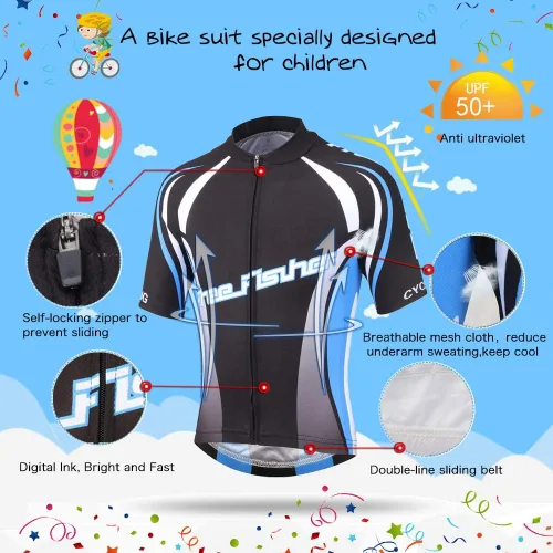 Miniatura 3 de Camiseta de ciclismo para niños, manga corta, diseño de caricatura de FISHER FREE