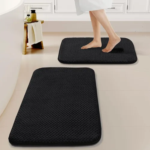 Miniatura 16 de H.VERSAILTEX Juego de alfombras y tapetes de baño, 2 piezas absorbentes de espuma viscoelástica, antideslizantes, suaves y peludas para baño, Gris