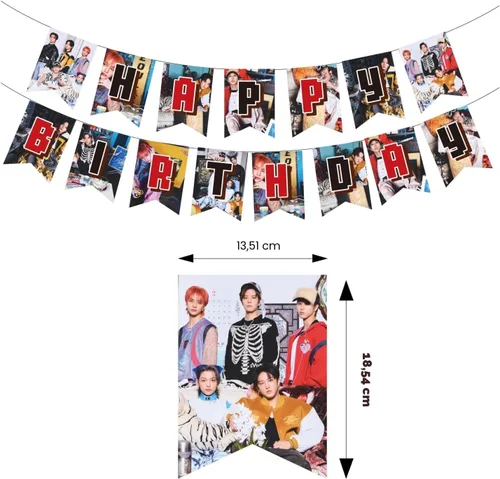 Miniatura 3 de Mercancía de Stray Kids, decoración de fiesta de 5 estrellas, incluye pancartas de feliz cumpleaños, adornos para pasteles, adornos para magdalenas