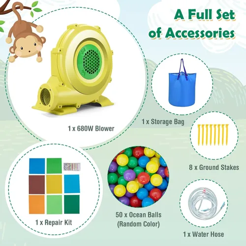 Miniatura 4 de BOUNTECH Tobogán acuático inflable, castillo de salto de parque acuático para niños con tobogán largo, piscina de salpicaduras, toboganes acuáticos