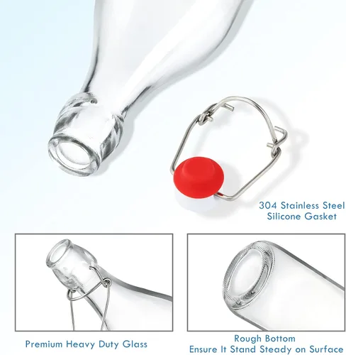 Miniatura 4 de YEBODA Botellas de vidrio transparente con tapón para cerveza casera, kéfir de kombucha y sello de silicona hermético, 32 onzas (4 unidades)