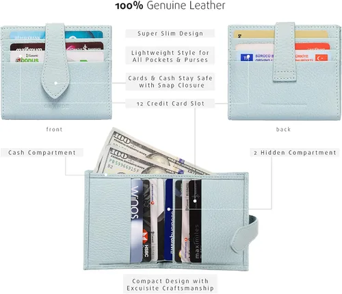 Miniatura 66 de Grande -3803 Cartera unisex, Azul (Iced Blue), Cartera delgada de cuero con cierre a presión pequeño
