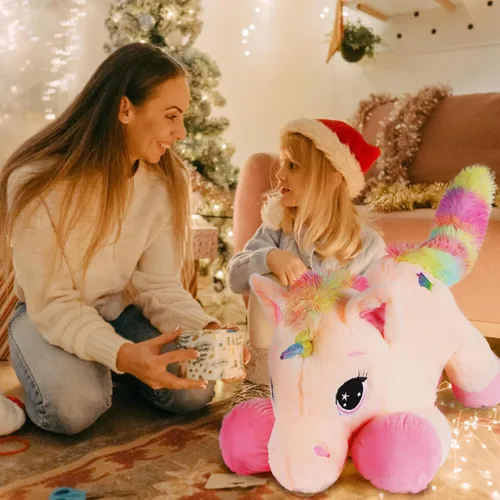 Miniatura 9 de Tezituor Juguetes de peluche de unicornio grande de 43 pulgadas, animales de peluche de unicornio blanco hueso, bonitas decoraciones de cumpleaños