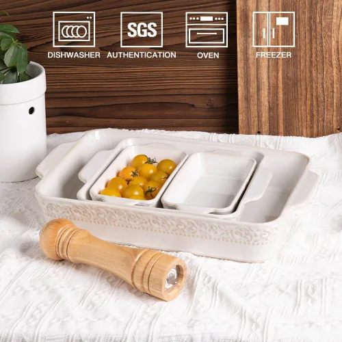 Miniatura 4 de Sweejar Juego de 4 cazuelas para horno, utensilios de cerámica para hornear, platos rectangulares para hornear con asas, sartenes para lasaña