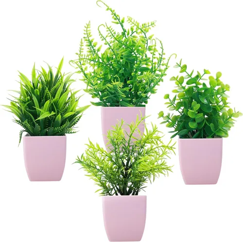 Miniatura 12 de GREENTIME Paquete de 4 plantas falsas en maceta negra, pequeñas plantas artificiales de eucalipto en maceta, hierba de trigo, mini vegetación