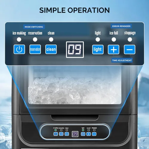 Miniatura 3 de ROVSUN Máquina de hielo comercial 70LBS/24H con 2 entradas de agua, máquina de hielo de acero inoxidable para encimera e independiente para Negro