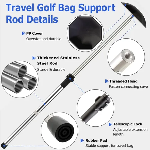 Miniatura 3 de Soporte para bolsa de viaje de golf, 33 a 60 pulgadas, varilla de soporte telescópica ajustable para aerolíneas rígidas, brazo rígido, protector