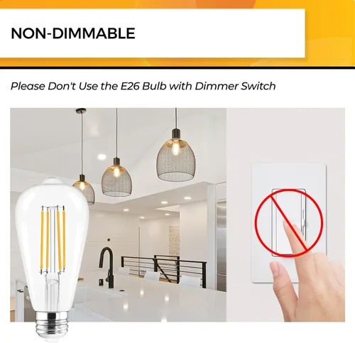 Miniatura 7 de Hizashi - 6 bombillas led Edison E26 equivalentes a 60 W, no regulables, 2,700 K, blanco cálido, CRI superior a 95, ST19, vintage, base E26, 700