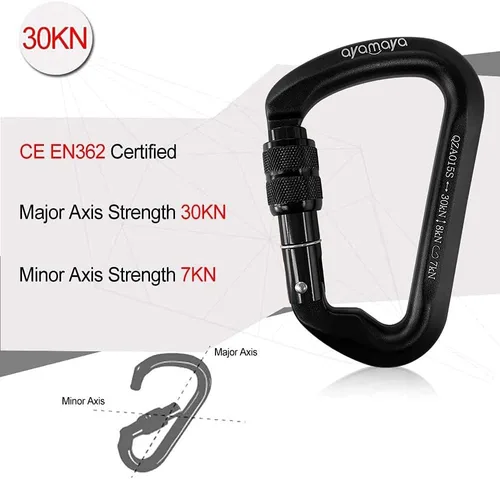 Miniatura 2 de Ayamaya Climbing Carabiners - 3 Pack Screwgate Locking Carabiner 30KN (6744 lbs) Heavy Duty Gears for Rock Climbing, Rappelling, Swing Rescue & Gym