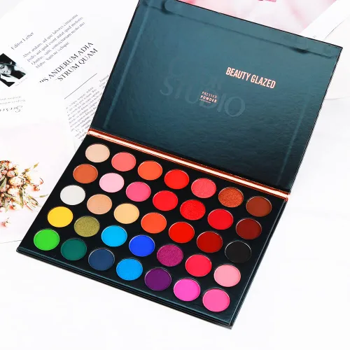Miniatura 6 de Paleta de sombras de ojos mates y brillantes resistentes al sudor y altamente pigmentadas, 35 colores, Paleta de maquillaje profesional y casero