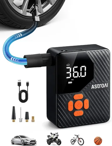 Miniatura 10 de AstroAI L7 Mini Inflador de Neumáticos Compresor de Aire Portátil, 150 PSI Bomba de Aire Inalámbrica para Neumáticos de Coche con Luces LED