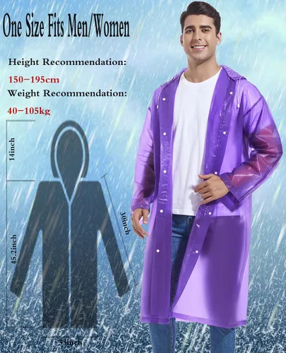 Miniatura 20 de 2 abrigos de lluvia de Borogo para adultos, chaquetas de lluvia reutilizables para hombres y mujeres