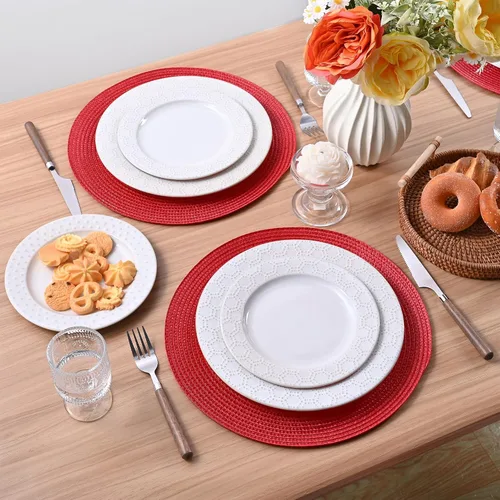 Miniatura 31 de Feuille Juego de 4 manteles individuales redondos trenzados para mesa de comedor, tejidos, lavables, antideslizantes, 13.5 pulgadas