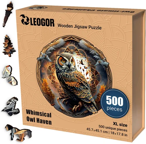 Miniatura 7 de LEOGOR Rompecabezas de madera para adultos, rompecabezas redondo de lechuza de madera extra gruesa de 5 mm de 500 piezas (45.7 × 45.2 cm), hermoso