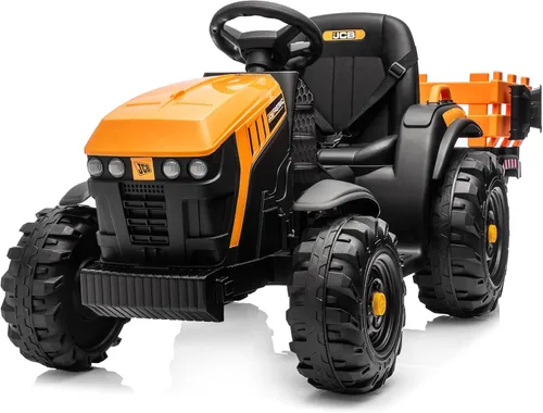 Miniatura 8 de Hikiddo Juguete tractor de paseo para niños de 24 V, tractor eléctrico para niños de 3 a 8 años con remolque, motores de 2 x 200 W, color negro