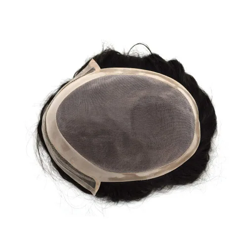 Miniatura 6 de LYRICAL HAIR Toupee para hombres soldado con encaje frontal natural línea capilar natural sistemas de reemplazo de cabello humano negro duradero
