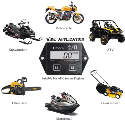 Miniatura 2 de Medidor de Horas Tachómetro para Motor Pequeño: Timorn tacómetro digital inductivo RPM medidor de horas pequeño para moto de tierra motosierra