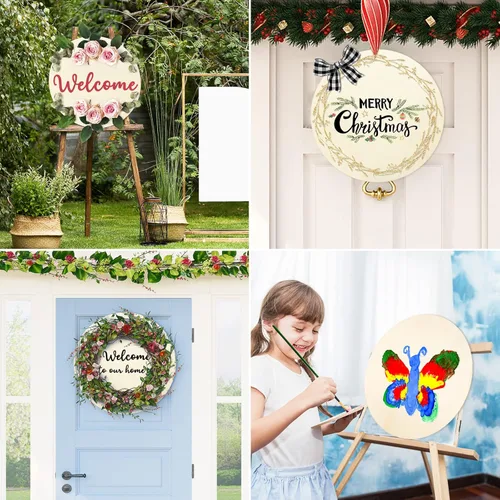 Miniatura 7 de Whaline Círculos de Madera de 18 Pulgadas para Manualidades 10 Piezas Navidad Discos de Madera Redondos Sin Terminar Letrero de Madera Rústica