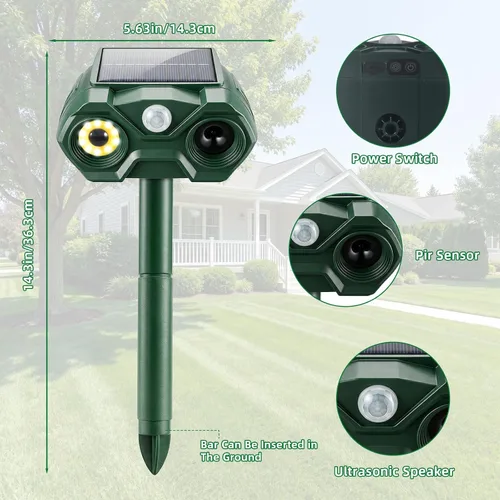 Miniatura 7 de Repelente solar de animales 2026, suplemento para exteriores, repelente de gatos recargable por USB, ardilla, conejo, zorro, dispositivos repelentes