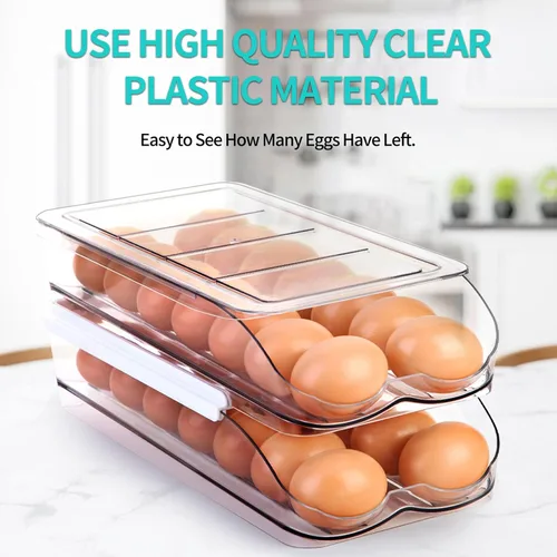 Miniatura 5 de RoskDeewat Soporte para Huevos para Refrigerador, Contenedor de Huevos con Rodamiento Automático para Refrigerador, Organizadores Apilables
