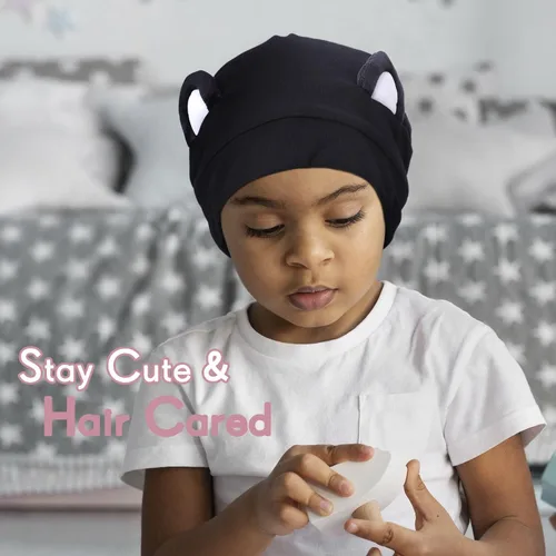 Miniatura 5 de Hat Hut Gorro de satén de seda para el cabello, gorro de dormir para cabello rizado, gorro ajustable con forro de seda con orejas