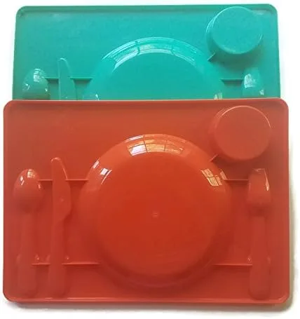 Miniatura 3 de Multipack - Juego de 2 bandejas de alimentos con compartimentos para niños con cubiertos, color rojo y verde azulado