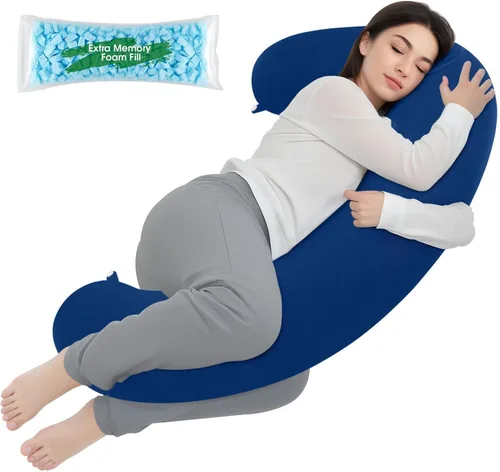 Miniatura 12 de TranquilRelax Almohada corporal, almohada larga, almohada corporal de espuma viscoelástica, almohada lateral en forma de C, funda de almohada Negro