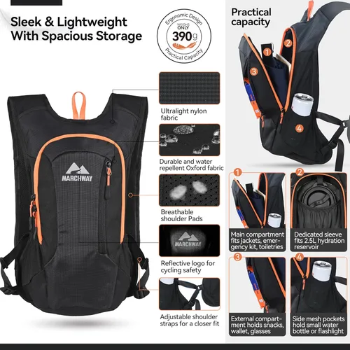 Miniatura 2 de MARCHWAY Mochila de hidratación ligera con correas estilo chaleco y bolsa de agua de TPU de 2.5 L, versátil y elegante paquete de múltiples