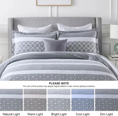 Miniatura 7 de Colchas Tamaño Queen - Juegos de Colcha y Cubrecama Queen, Juego de Ropa de Cama Acolchada 100% Algodón para Cama Queen, 3 Piezas Edredón Ligero