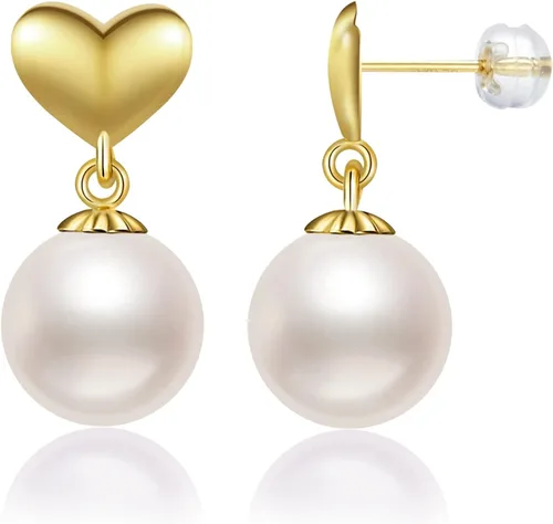 Aretes de perlas para mujer, oro macizo de 18 quilates AAAA+ cultivados en agua dulce de 0.276 in-0.295 in, aretes de gota de perlas reales, aretes
