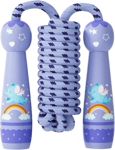 Miniatura 15 de Cuerda de saltar para niños, cuerda de saltar trenzada de algodón ajustable con mango de madera para niños pequeños, fitness, entrenamiento
