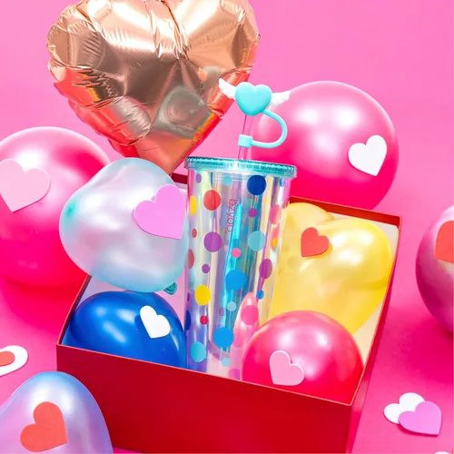 Miniatura 3 de bzyoo Vaso SIP de 24 oz con Tapa de Popote en Forma de Corazón con Alas – Vaso Iridiscente de Diseño Lindo DotDot, Taza Libre de BPA con Tapa