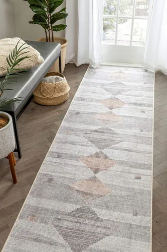 Miniatura 12 de Amesti - Alfombra tejida a máquina, lavable, diseño contemporáneo abstracto envejecido, estilo persa