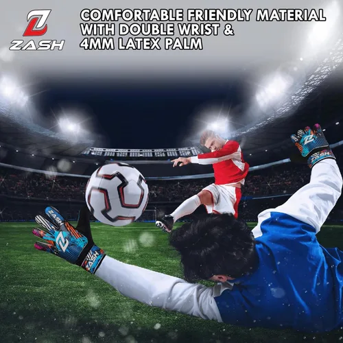 Miniatura 6 de ZASH Guantes de Portero Premium para Niños y Jóvenes y Adultos, Guantes de Portero de Fútbol con Doble Protección de Muñeca y Palma de Látex Azul