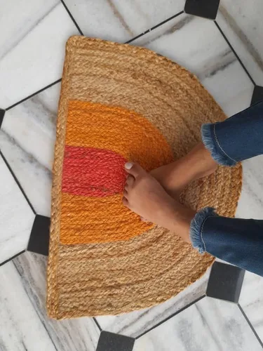 Miniatura 7 de Jaipur Art & Rugs - Tapete para puerta delantera de yute natural hecho a mano indio, tapete medio redondo, 30 x 50 pulgadas, tapetes para puerta al