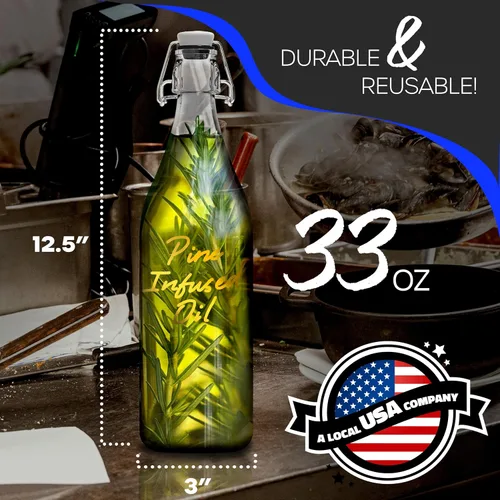 Miniatura 3 de Nevlers Botellas de vidrio con tapa abatible de 33 onzas con tapones, botella de vidrio abatible con tapa, paquete de 6 botellas resellables de 1