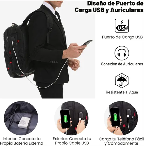 Miniatura 5 de LOVEVOOK Mochila grande de viaje y para laptop, impermeable, antirrobo, con cerradura y puerto de carga USB, para negocios, hombres, mujeres, Negro