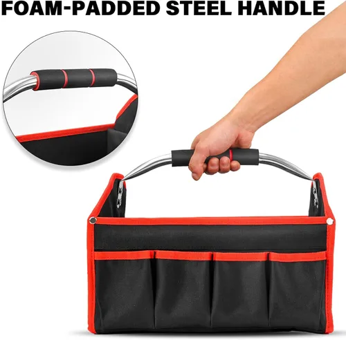 Miniatura 4 de HAUTMEC TB0001 - Bolsa de mano de 8 bolsillos con tapa abierta para electricista, marco rígido de 13 pulgadas, contenedor de herramientas