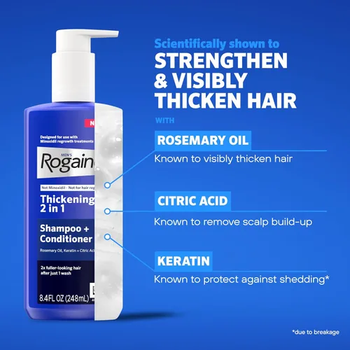 Miniatura 6 de Rogaine Champú Espesante 2 en 1 para Hombres + Acondicionador, Champú y Acondicionador Espesante para el Cabello con Aceite de Romero, Queratina