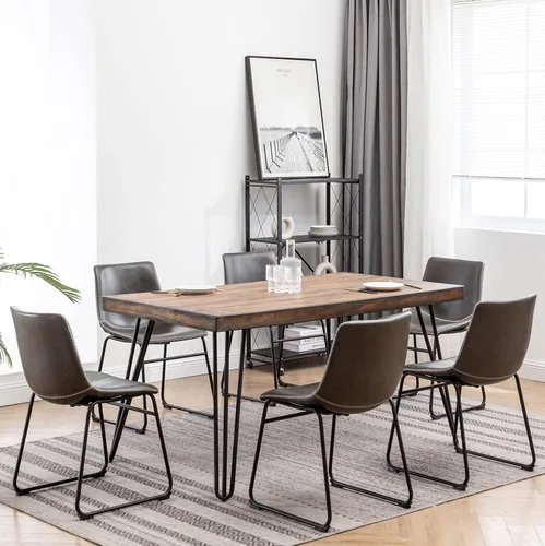 Miniatura 2 de Roundhill Furniture Aryven - Juego de comedor industrial de 7 piezas con mesa rústica de pino oscuro y 6 sillas de piel sintética, color gris