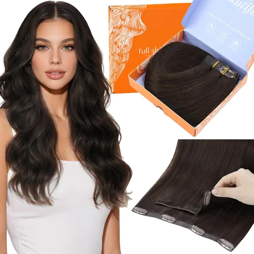 Miniatura 19 de Full Shine Invisi Edge - Extensiones de cabello con clip sin costuras, color negro azabache, cabello Remy inyectado de trama invisible para cabello