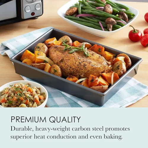Miniatura 5 de Chicago Metallic Juego de Bandeja para Asar Pequeña con Rejilla, Bandeja Antiadherente para Hornear en Horno Tostador de 10x7 pulgadas, Perfecto
