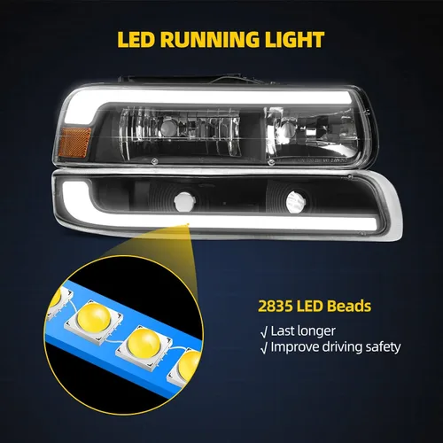 Miniatura 3 de DWVO Faros delanteros LED DRL compatibles con Chevy Silverado 1999-2002 1500 2500/2001-2002 Chevy Silverado 1500HD 2500HD 3500/2000-2006 Tahoe LED