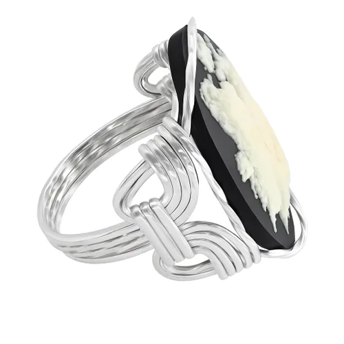 Miniatura 2 de Butterfly Large Cameo Sterling Silver Ring Black Jewelry (11.5)