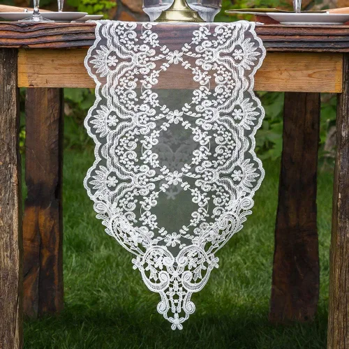 Miniatura 8 de ARTABLE Camino de mesa rectangular bordado de macramé de encaje con exquisito estilo vintage desgastado chic para mesas largas de cena de boda