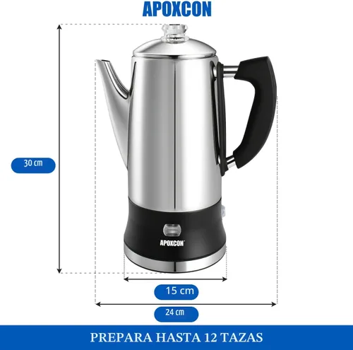 Miniatura 2 de APOXCON Cafetera eléctrica de acero inoxidable con perilla de progreso de preparación transparente, botón de vidrio resistente y interruptor