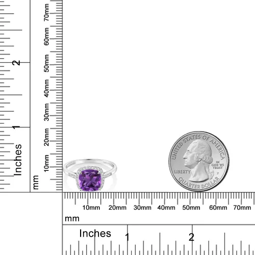 Miniatura 3 de Gem Stone King Anillo de compromiso de oro blanco de 10 quilates con amatista morada y diamantes de acento para mujer