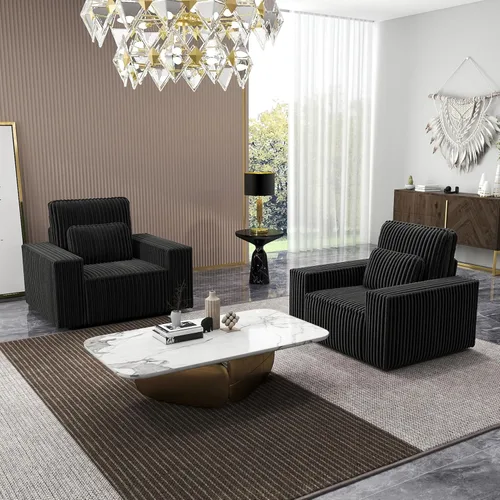mikibama Juego de 2 sillas decorativas modernas de pana, sillón tapizado con almohada, 2 piezas de gran tamaño con brazos cuadrados anchos, sillas